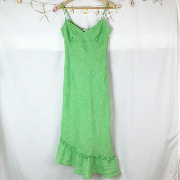 Banana Republic Green Linen asymmetrical summer Dress size 4 - Picture 9 of 14